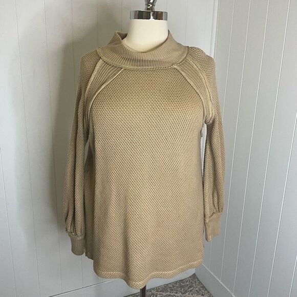 FREE PEOPLE She's A Keeper Thermal Waffle Knit Sweater Winter Wheat Tan XS - Picture 1 of 13